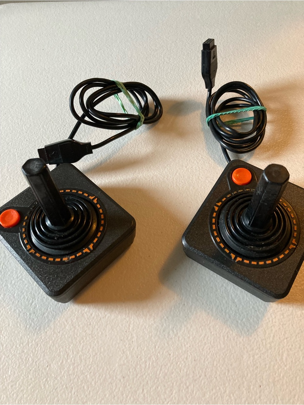 Vintage Atari Joystick Controllers Pair Wired Black/Orange Ergonomic